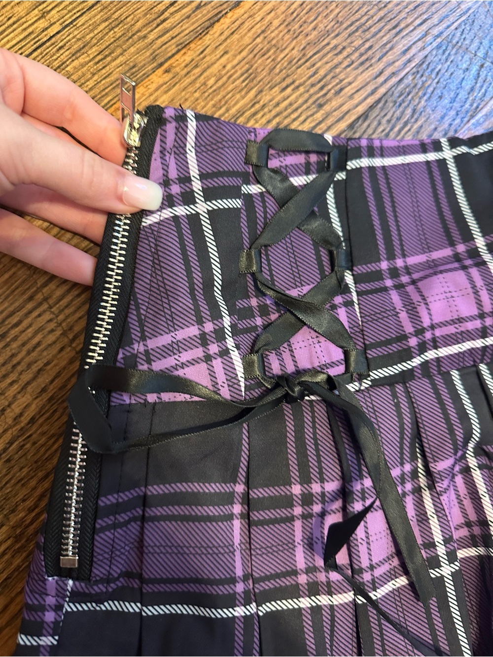 Purple Plaid Goth y2k Skirt lace trim - Picture 2 of 4